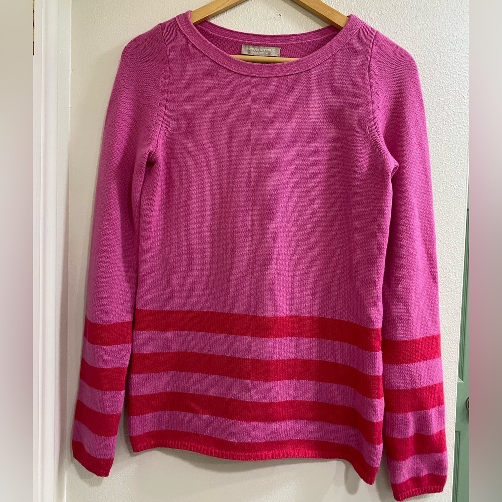 Banana Republic Pink and Red Striped Sweater XS